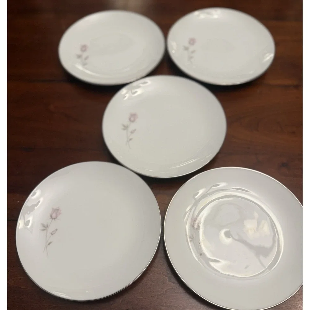 Lot of 5 Vintage Noritake Pasadena 6311 Bread & Butter Plates‎ Pink Rose Trim